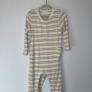 Angel Dear Cream and Gray Striped Bodysuit